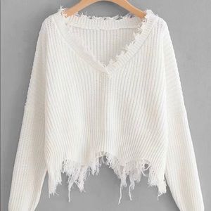 frayed Trim Drop Shoulder Sweater